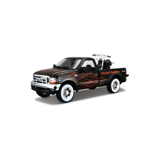 Harley-Davidson® 1:24 Pickup/Bike Model Combo - 1999 Ford F-350 Super Duty Pickup w/ 2002 FXSTB Night Train