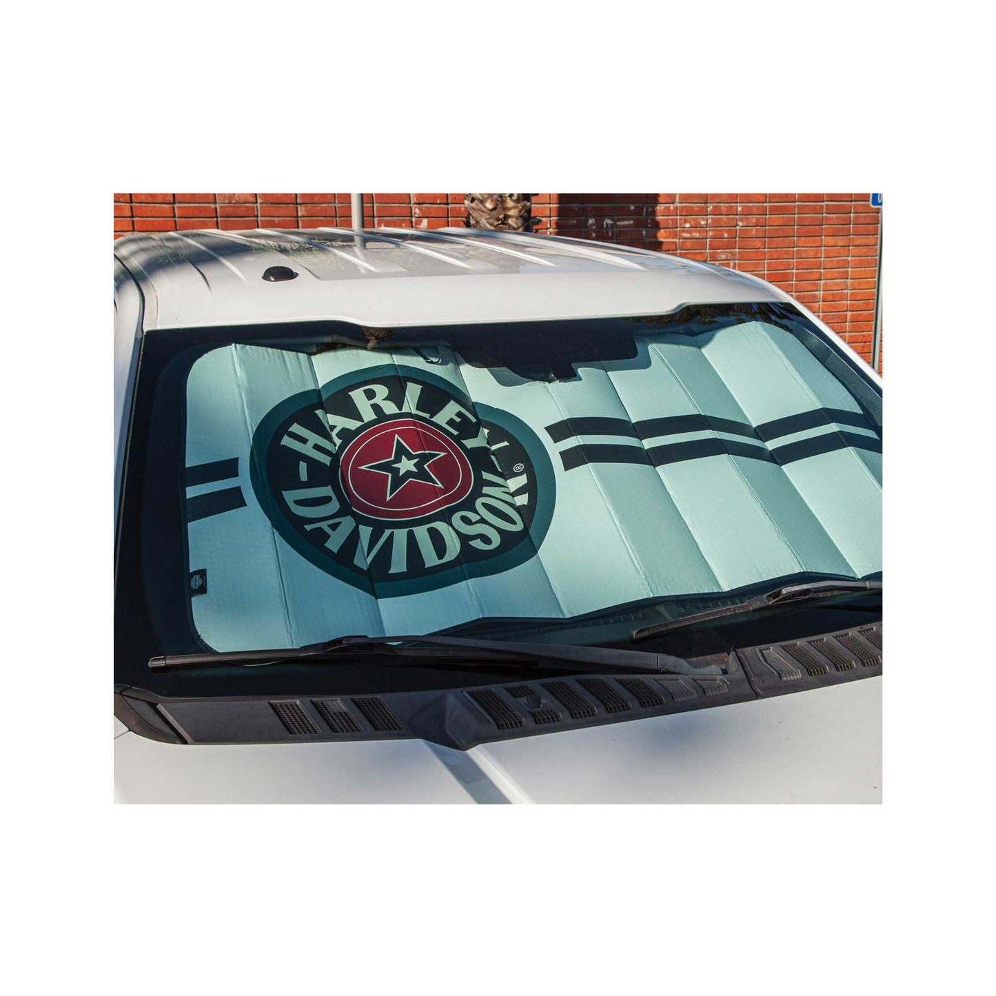 Harley-Davidson® Universal Accordion Auto Sunshade - Star Circle Logo- Matte White