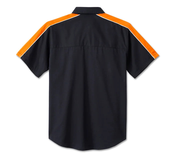 Harley-Davidson® Men's Stacked Bar & Shield Short Sleeve Shirt - Colorblock - Harley Black & Harley Orange