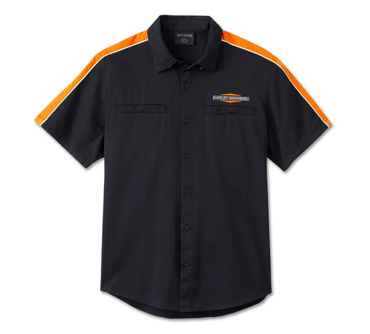 Harley-Davidson® Men's Stacked Bar & Shield Short Sleeve Shirt - Colorblock - Harley Black & Harley Orange