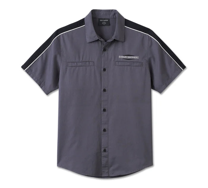 Harley-Davidson® Men's Stacked Bar & Shield Short Sleeve Shirt - Colorblock - Harley Black & Ombre Blue