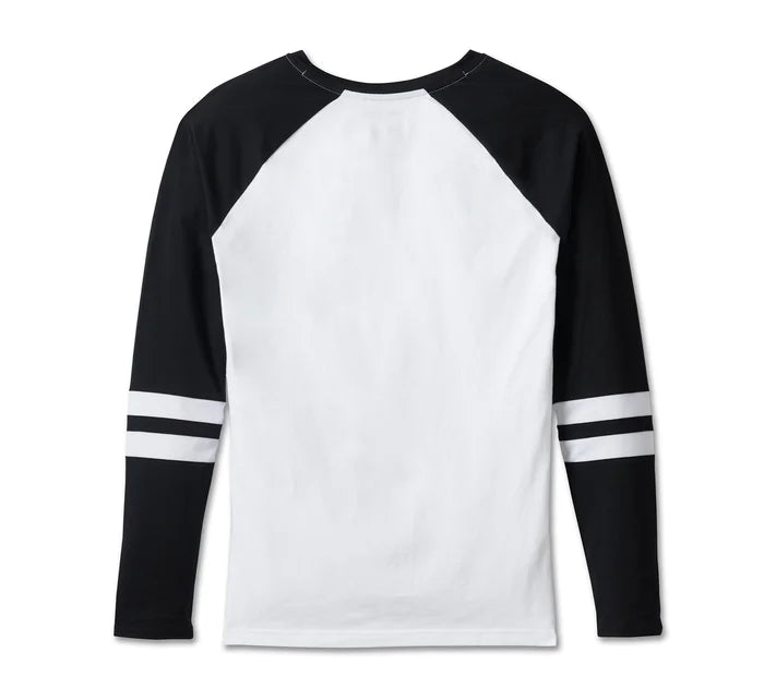 Harley-Davidson® Women's First-Class Long Sleeve Raglan Top - Colorblock - Bright White & Harley Black