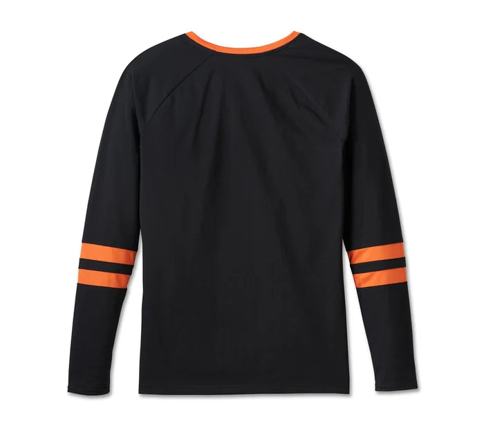 Harley-Davidson® Women's First-Class Long Sleeve Raglan Top - Colorblock - Harley Black & Harley Orange