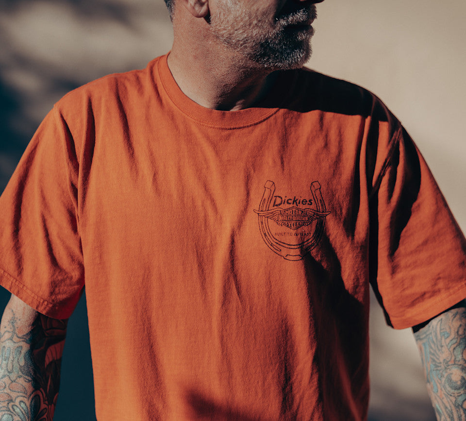 Harley-Davidson® Men's Dickies x H-D Horsepower Heavyweight Pigment Dyed Tee - Vintage Orange