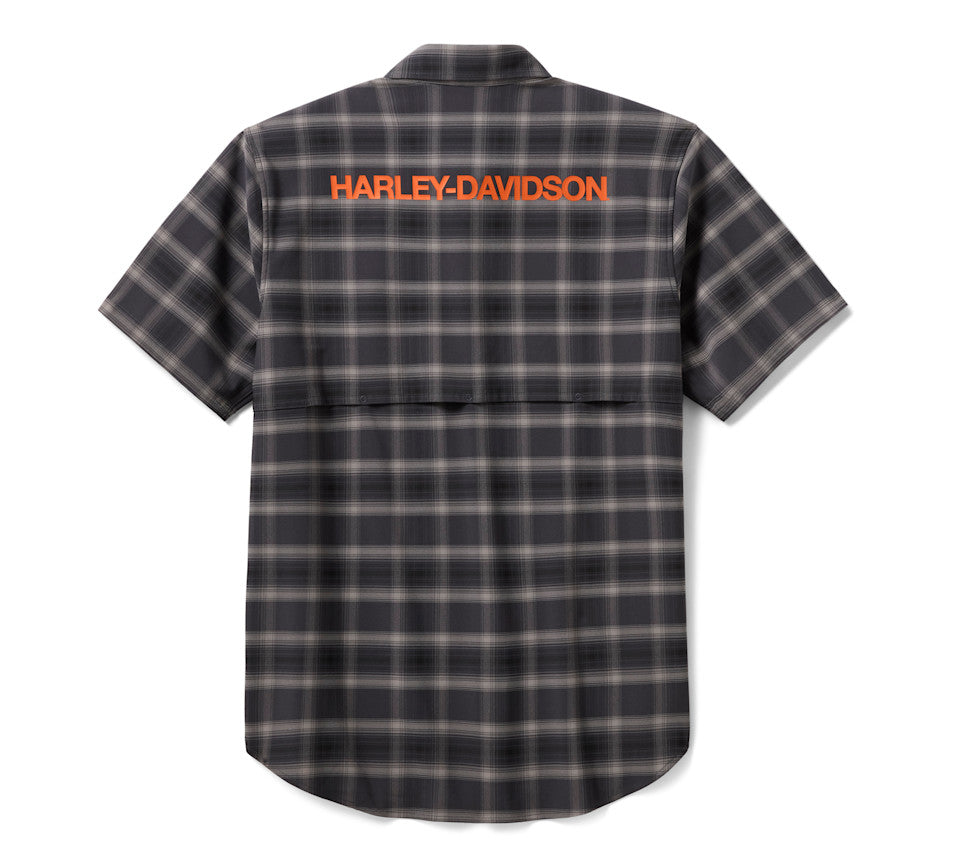 Harley-Davidson® Men's H-D TECH Vented Stretch Comfort Shirt - Plaid - Asphalt & Harley Black