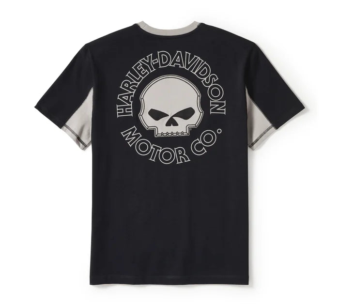 Harley-Davidson® Men's Willie G Skull Colorblock Short Sleeve Tee - Colorblock - Harley Black & Ghost Grey