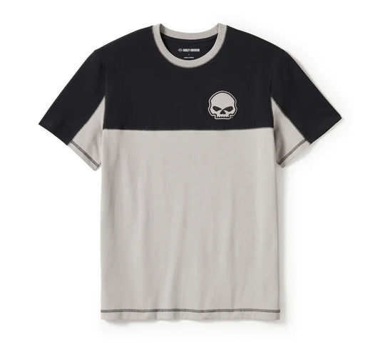 Harley-Davidson® Men's Willie G Skull Colorblock Short Sleeve Tee - Colorblock - Harley Black & Ghost Grey