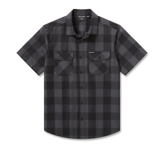 Harley-Davidson® Men's H-D Standard Short Sleeve Plaid Shirt - Asphalt Harley Black Heather