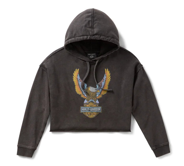 Harley-Davidson® Women's Neon Eagle Cropped Pullover Hoodie - Harley Black