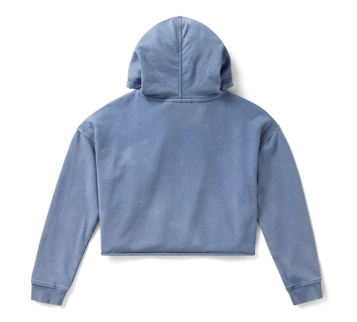 Harley-Davidson® Women's Neon Eagle Cropped Pullover Hoodie - Ensign Blue