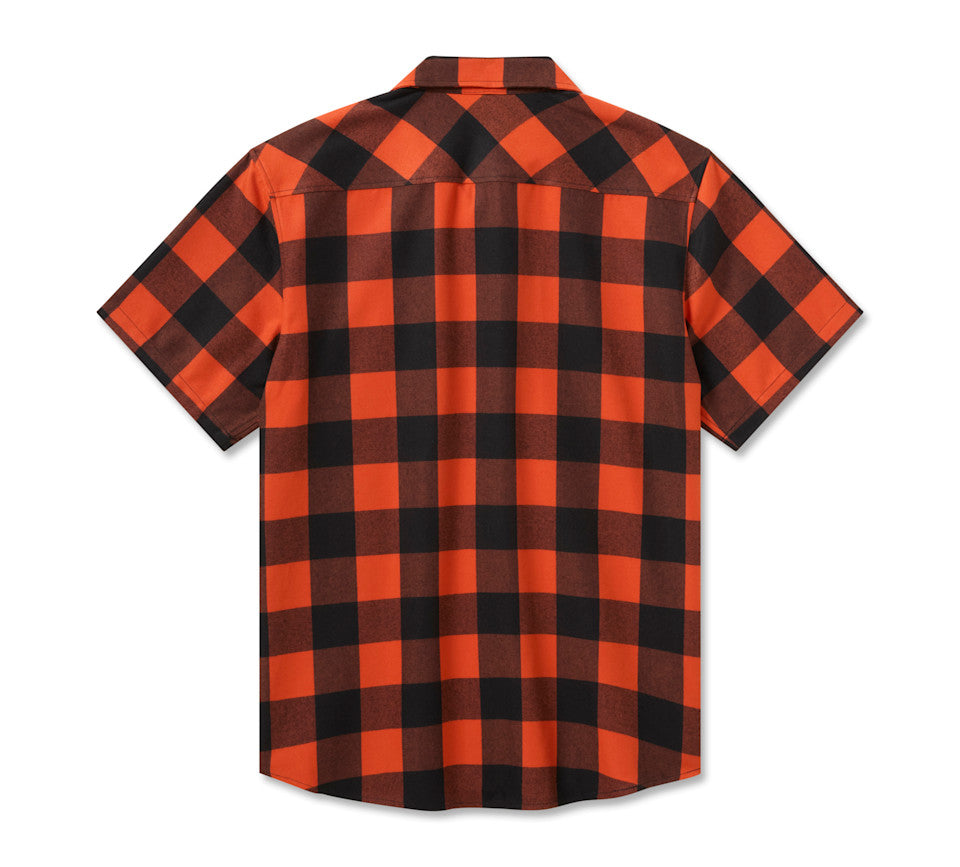 Harley-Davidson® Men's H-D Standard Short Sleeve Plaid Shirt - Harley Black & Vintage Orange