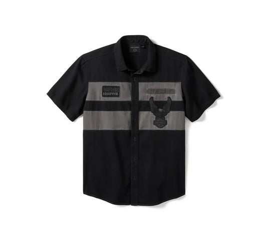 Harley-Davidson® Men's Iron Bond II Short Sleeve Button Up Shirt - Colorblock - Harley Black & Asphalt