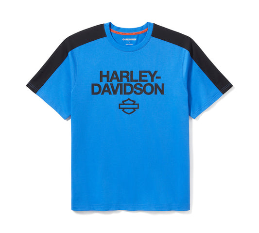 Harley-Davidson® Men's H-D® TECH Coolmax® Tee - Colorblock - Nebulas Blue & Harley Black