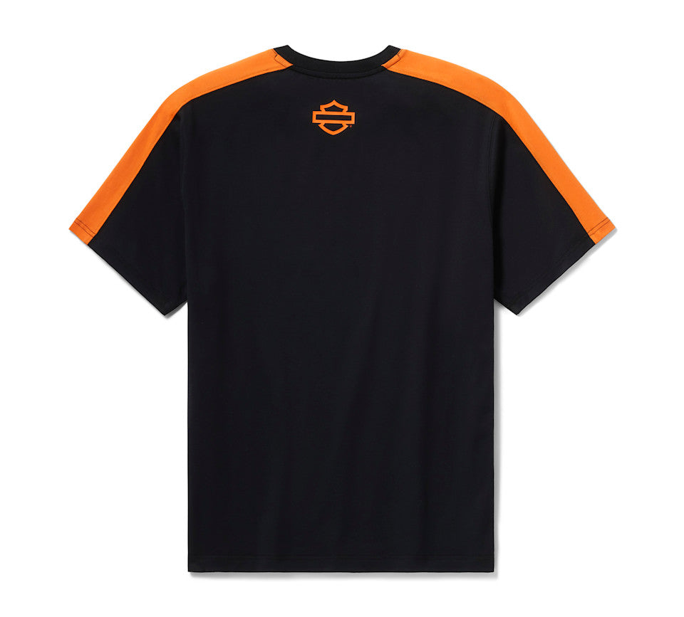 Harley-Davidson® Men's H-D® TECH Coolmax® Tee - Colorblock - Harley Black & Harley Orange