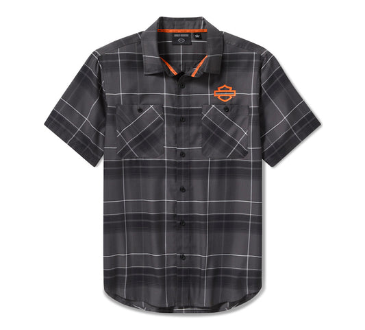 Harley-Davidson® Men's H-D® TECH Coolmax® Plaid Shirt - Plaid - Asphalt & Harley Black