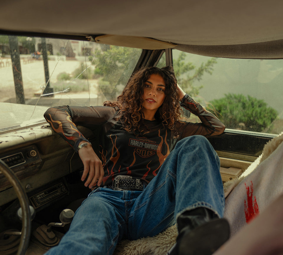 Harley-Davidson® Women's Flames For Days Mesh Top - Harley Black