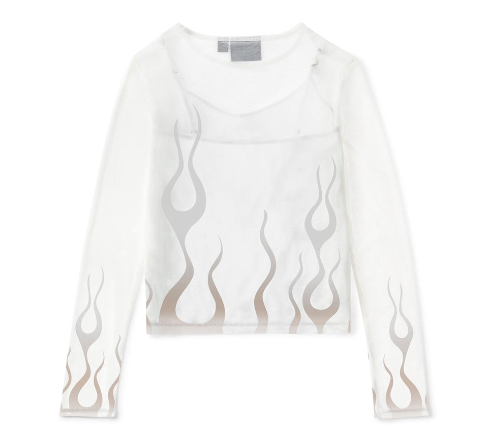 Harley-Davidson® Women's Flames For Days Mesh Top - Cloud Dancer
