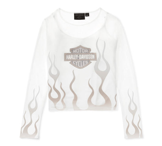 Harley-Davidson® Women's Flames For Days Mesh Top - Cloud Dancer