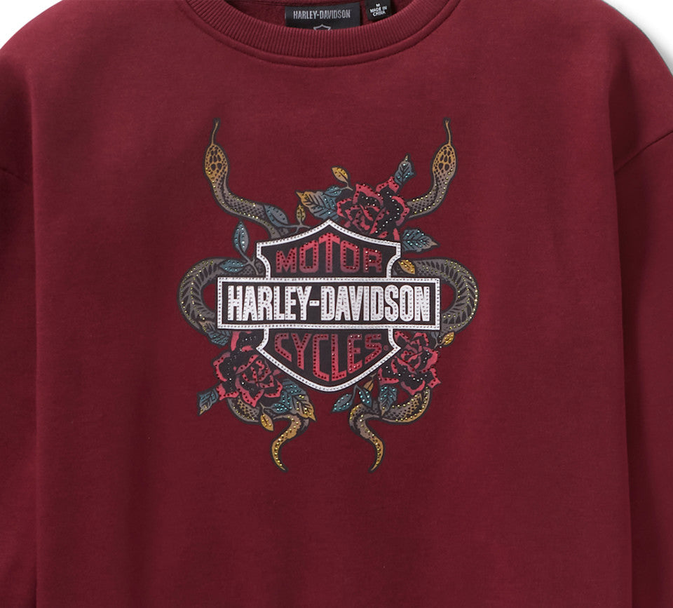 Harley-Davidson® Women's Serpent Rose Bling Fleece - Maroon Banner