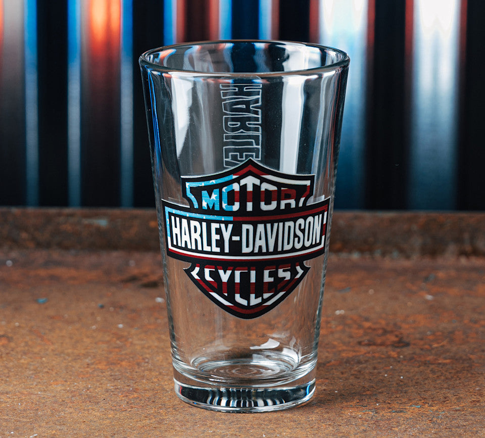 Harley-Davidson® Americana Two-Sided Patriotic Bar & Shield Pint Glass