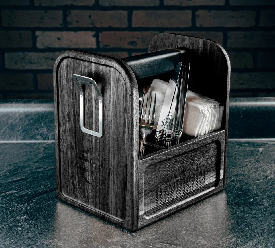 Harley-Davidson® Open Bar & Shield Wooden Picnic Caddy w/ Dividers