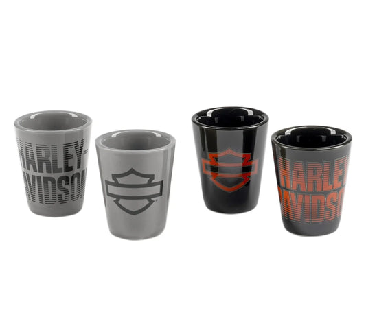 Harley-Davidson® 2 oz. Open Bar & Shield Fade Ceramic Shot Glass Set - Set of Four