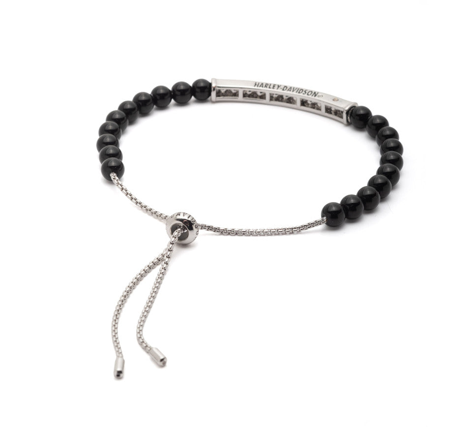 Harley-Davidson® Women's Onyx Harley-Davidson Logo Bar Beaded Slider Bracelet