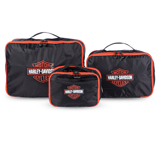 Harley-Davidson® 3 Piece Expandable Packing Cube Set - Orange/Black