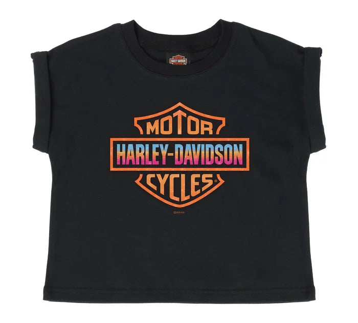 Harley-Davidson® Girls' Glittery Logo Short Sleeve Boxy Toddler Tee