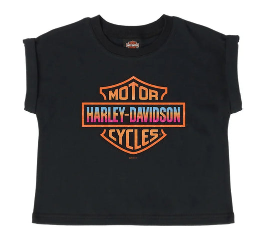 Harley-Davidson® Girls' Glittery Logo Short Sleeve Boxy Toddler Tee