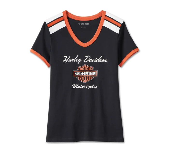 Harley-Davidson® Women's Iconic V-Neck Shoulder Stripe Tee