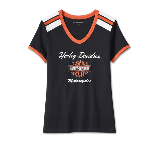 Harley-Davidson® Women's Iconic V-Neck Shoulder Stripe Tee