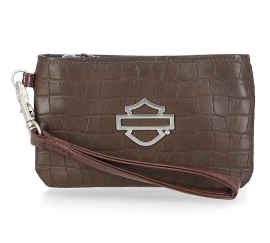 Harley-Davidson® Croco Coin Case Wallet With Wristlet - Brown