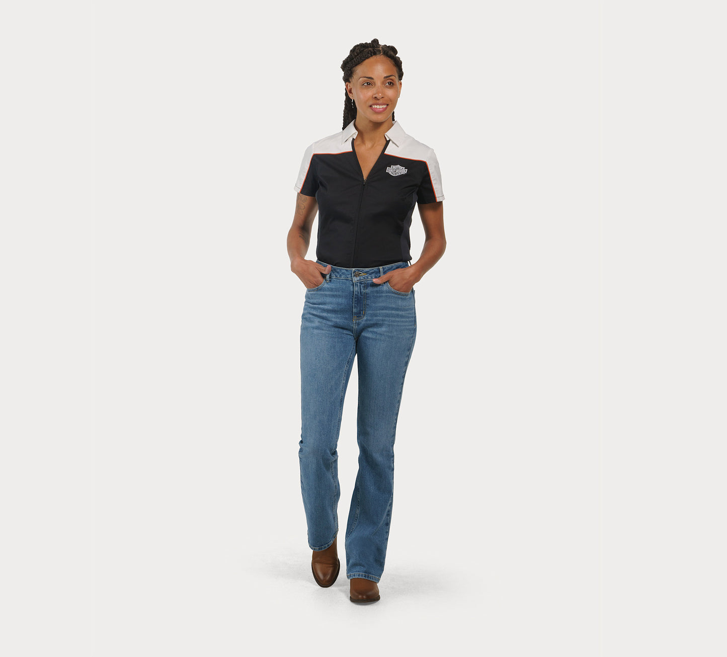 Harley-Davidson® Women's High Rise Boot Cut Jeans - Medium Indigo