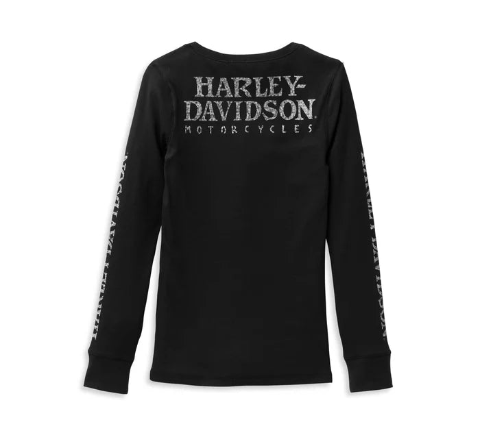 Harley-Davidson® Women's Willie G Skull Snap Front Long Sleeve Henley - Black Beauty