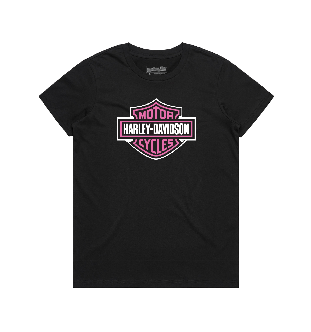 Gasoline Alley Harley-Davidson® Ladies Bar & Shield Dealer Tee – Black/Pink