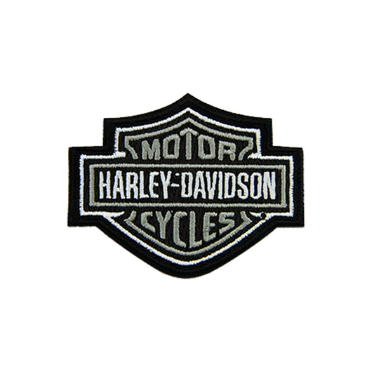 Harley-Davidson® 3 inch Embroidered Grey Bar & Shield Logo Emblem Sew-On Patch