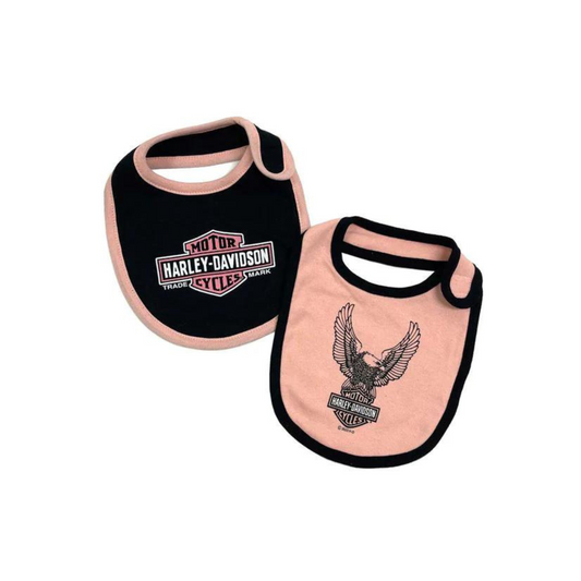 Harley-Davidson® Baby Girls' 2 Pack Bar & Shield Knit Bibs - Dusty Pink/Black
