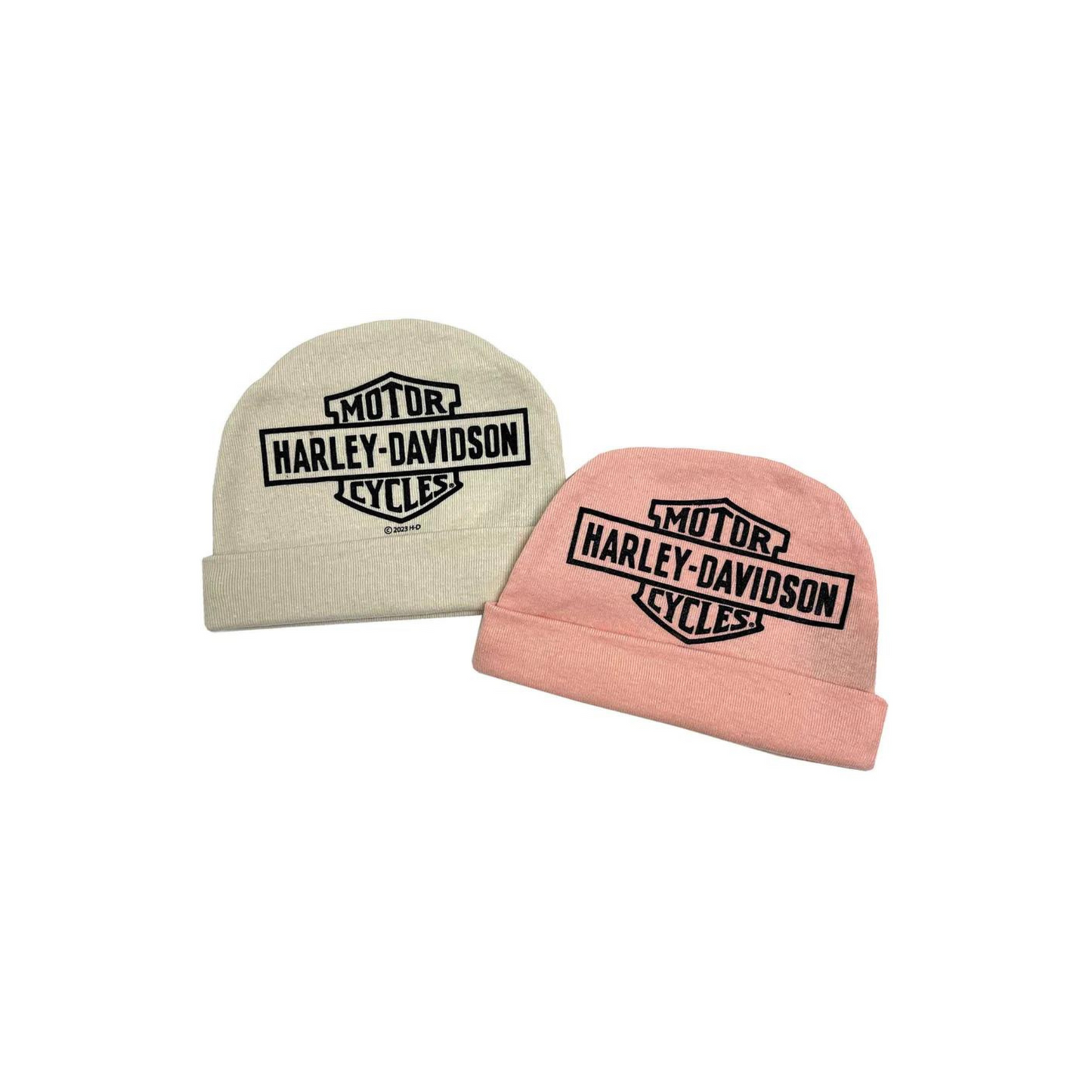 Harley-Davidson® Baby Girls' 2 Pack Bar & Shield Rib Knit Beanies - Pink/Cream