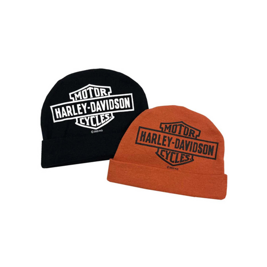 Harley-Davidson® Baby Boys' 2 Pack Bar & Shield Rib Knit Beanies - Orange/Black
