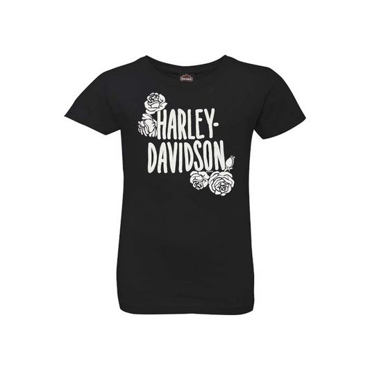 Harley-Davidson® Girls' H-D Roses Short Sleeve Tee - Black