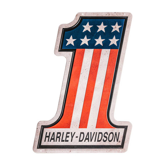 Harley-Davidson® Distressed Tin Sign, Embossed #1 RWB Logo