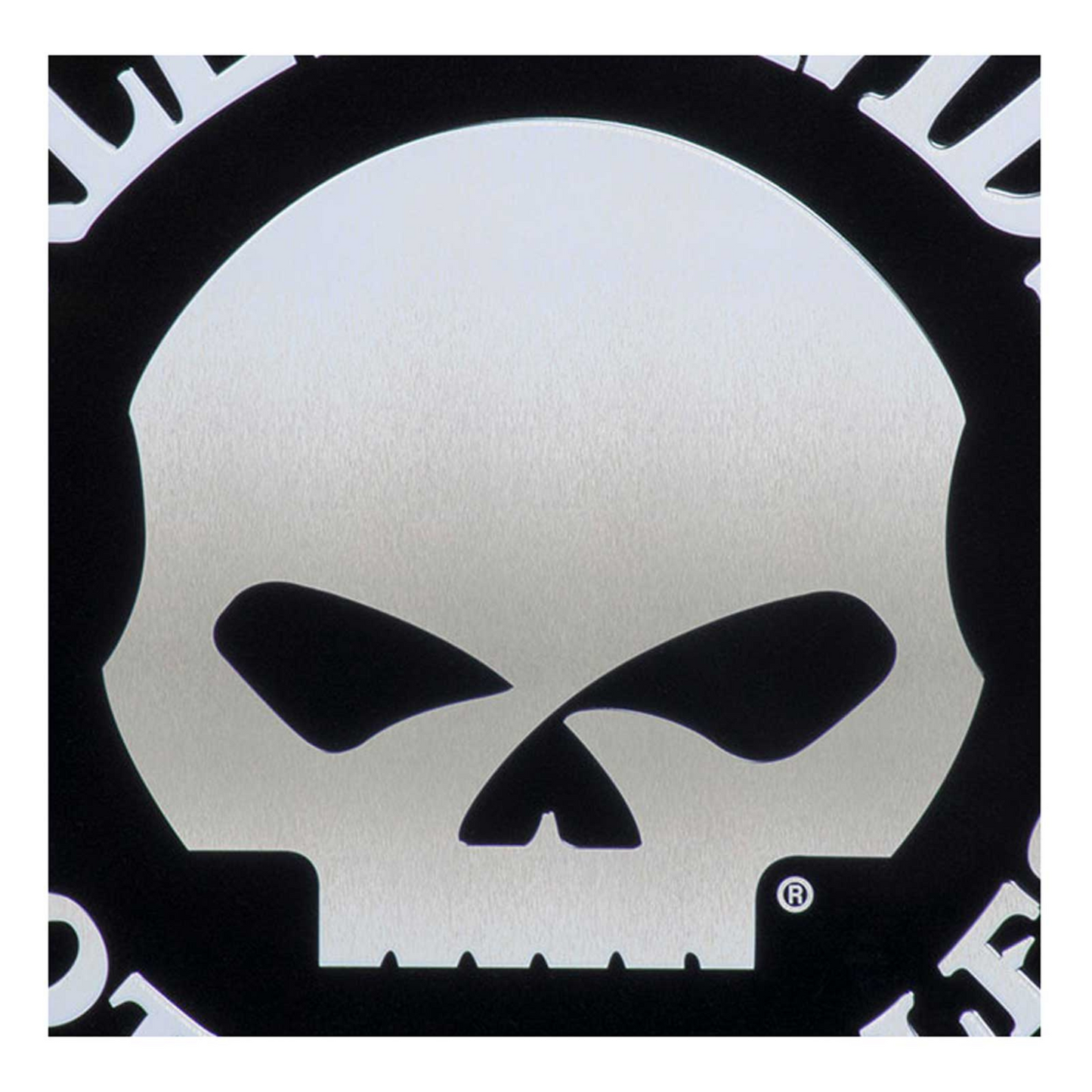Harley-Davidson® Round Tin Sign - Brushed Silver Willie G Skull Logo