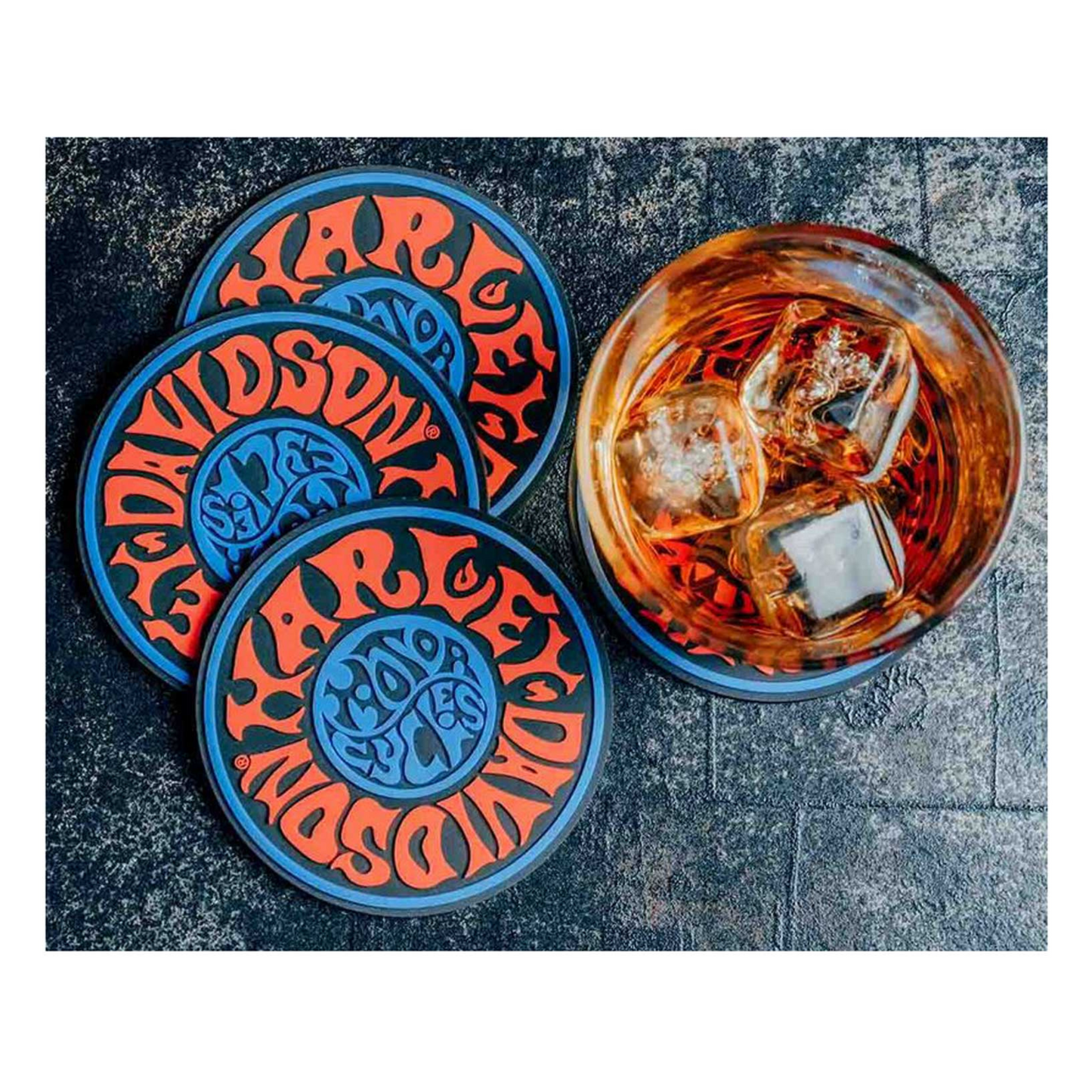 Harley-Davidson® 1970s Psychedelic Coaster Set - Contoured Rubber Construction