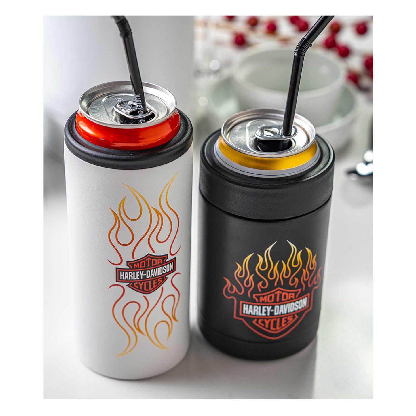 Harley-Davidson® Bar & Shield Flames Can Cooler Set - Insulated Stainless Steel