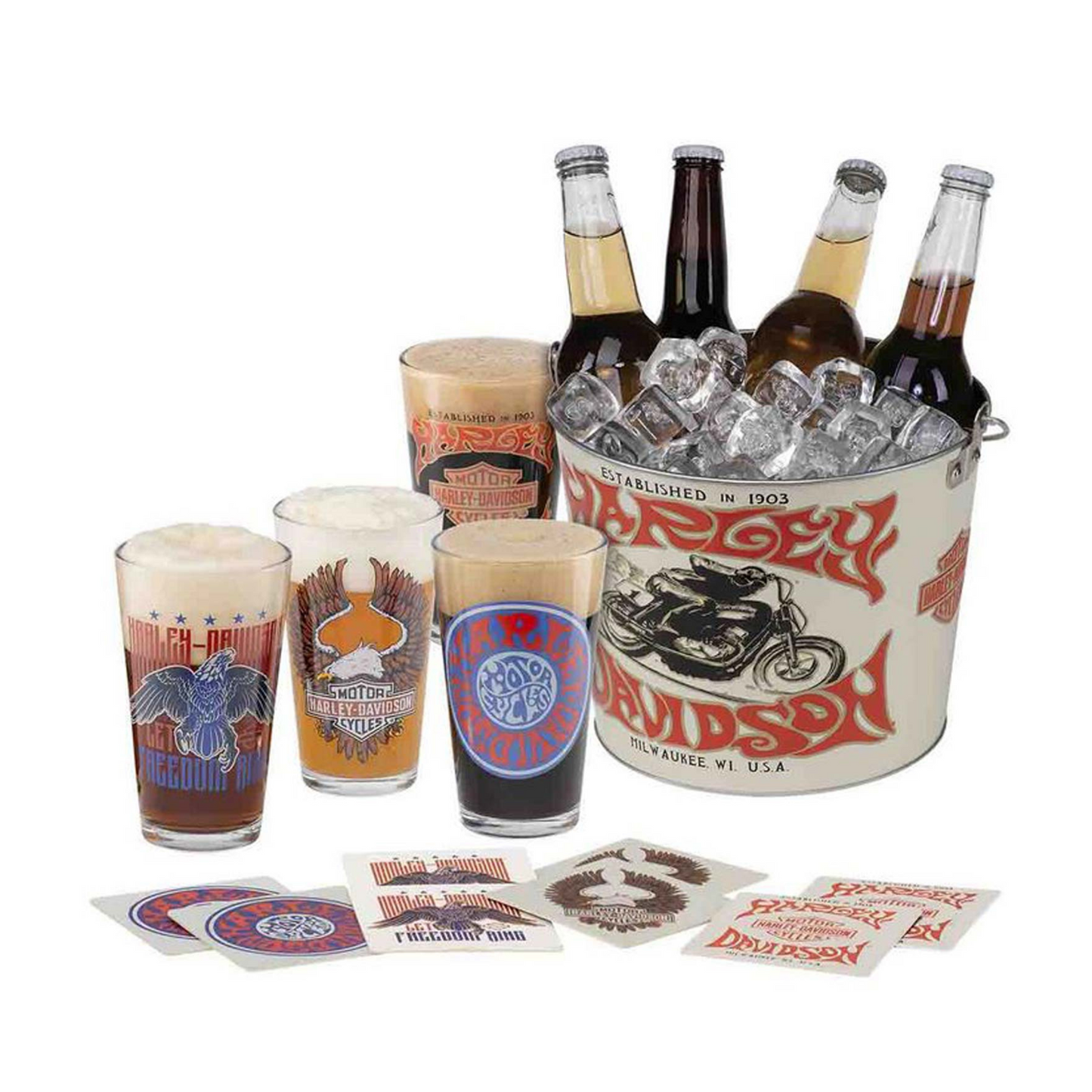 Harley-Davidson® 1970s Throwback Psychedelic Party Bucket - 4 Glassesn - 8 Coasters