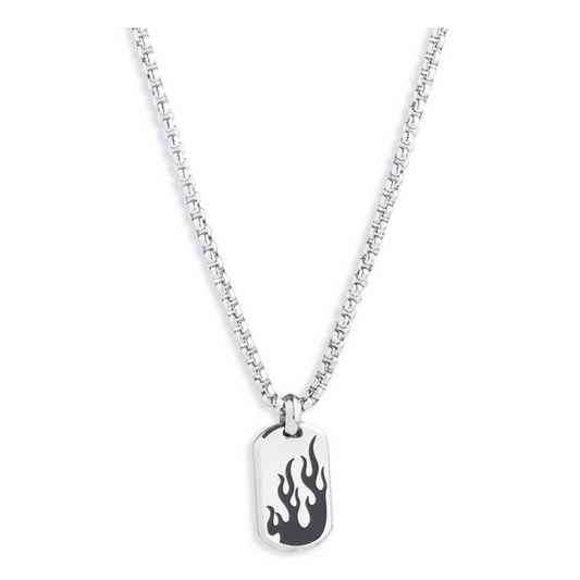 Harley-Davidson® Men's 22 in. Flames Dog Tag Pendant Necklace - Stainless Steel
