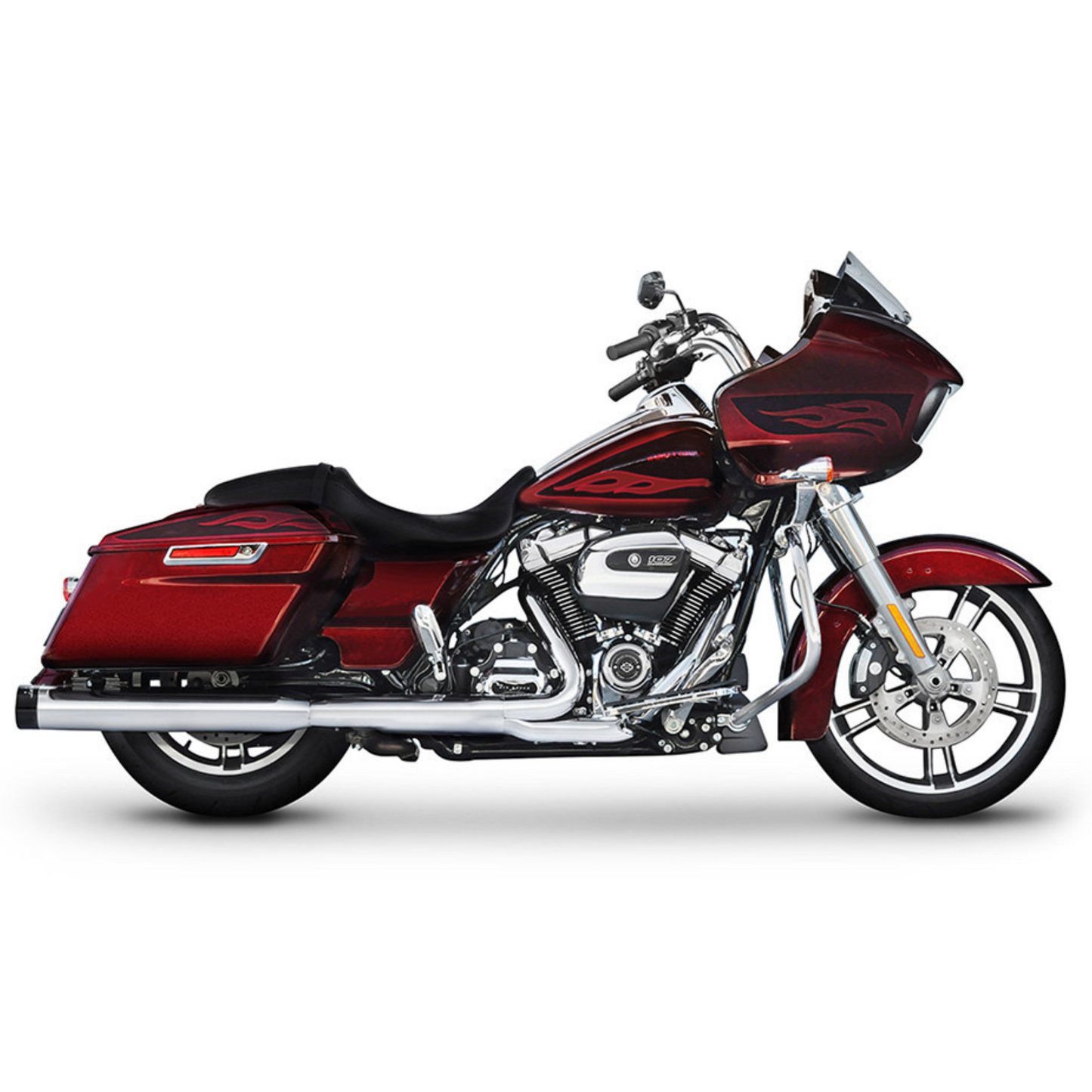 Rinehart Exhaust - 4in. Slip-On Mufflers – Chrome with Black End Caps - Fits Touring '17-'23