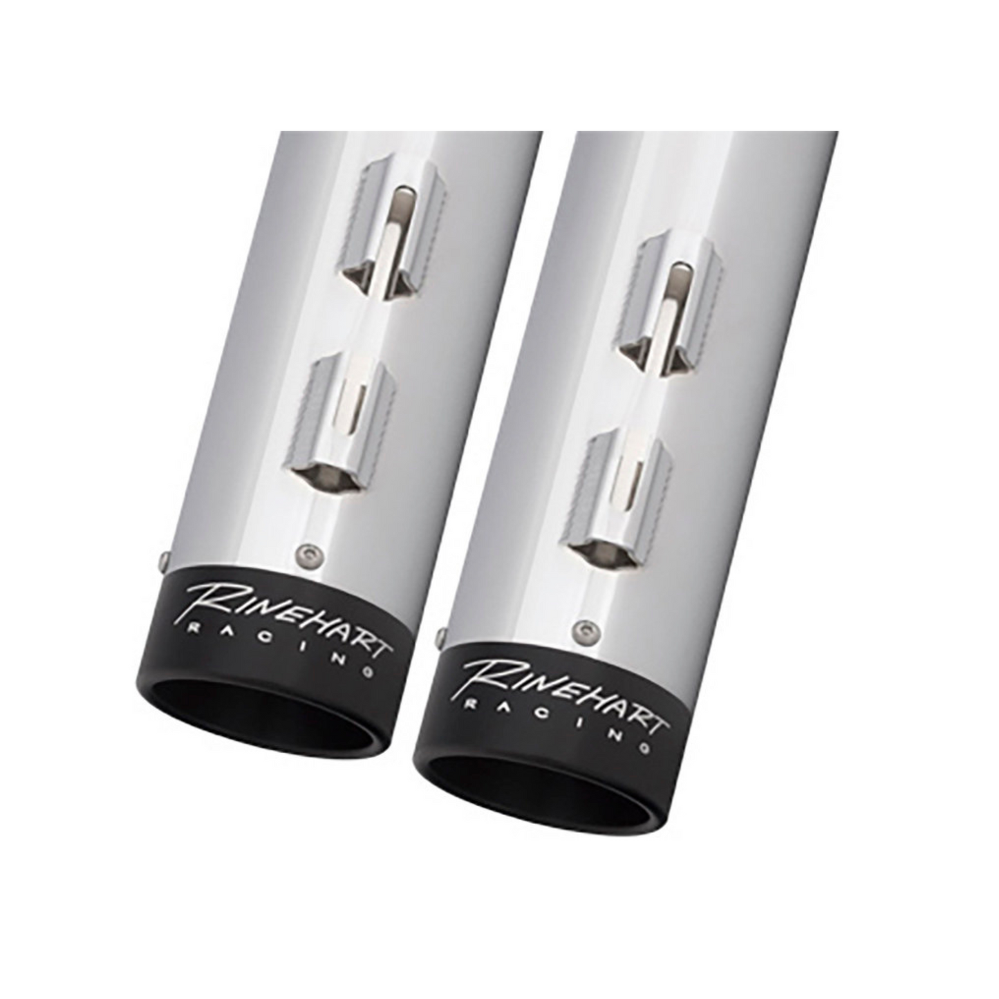 Rinehart Exhaust - 4in. Slip-On Mufflers – Chrome with Black End Caps - Fits Touring '17-'23