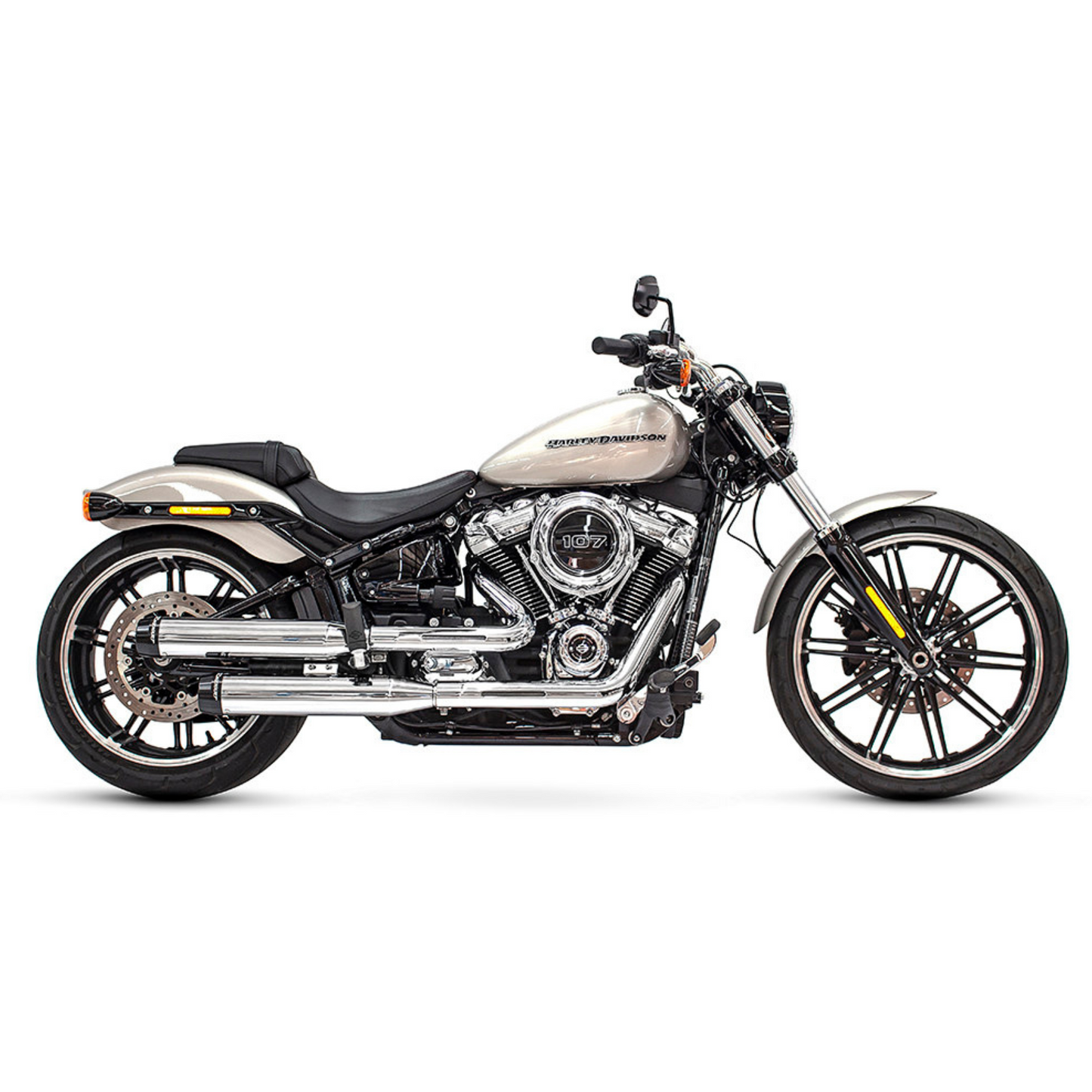 Rinehart Exhaust - 3-1/2in. Slip-On Mufflers – Chrome with Contrast Cut Black End Caps - M8 Softail